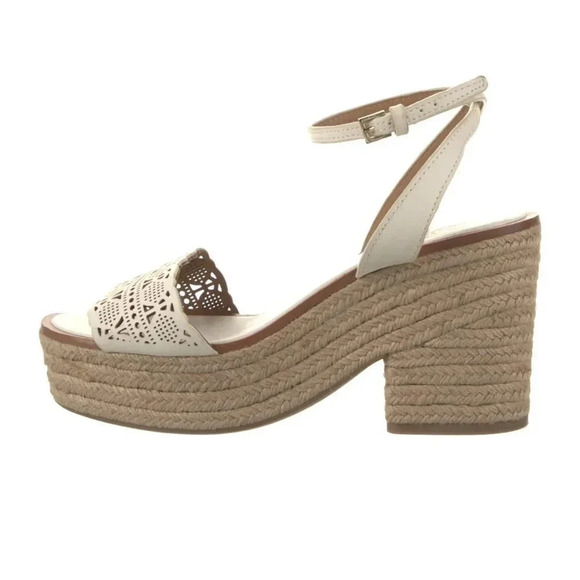 Tory Burch White Roselle Leather Lasercut Accents Platform Women's Espadrilles s - Picture 2 of 5